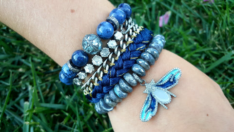 Enamel and Pave Diamonds Butterfly Charm Bracelet - Labradorite Bracelet