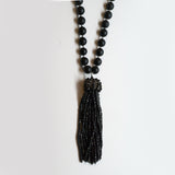Matte Black Agate and Black Spinel Tassel Necklace