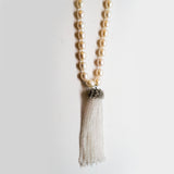 White Freshwater Pearls and Crystal Quartz Tassel Necklace