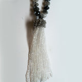 Rutilated Quartz and Crystal Quartz Tassel Necklace