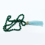 Green Agate and Swiss Blue Topaz Tassel Necklace