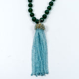 Green Agate and Swiss Blue Topaz Tassel Necklace