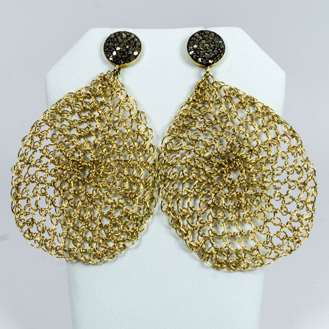 Gold-Filled Wire Crochet Earrings with Pave Diamonds Ear Posts
