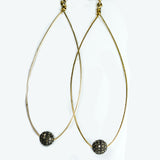 Long Oval Earrings with Pave Diamond Ball