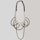White Freshwater Pearls and Silver Pyrite Statement Necklace
