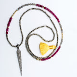 Ruby and Labradorite with Pave Diamond Spike Necklace