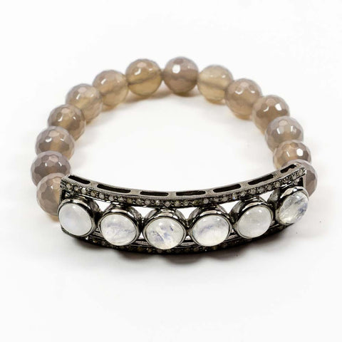 Moonstone with Pave Diamonds Stretchy Bracelet