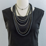 Black Agate, Silver Pyrite and Silver Chains Multi Strand Necklace