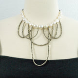White Freshwater Pearls and Silver Pyrite Statement Necklace