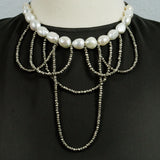 White Freshwater Pearls and Silver Pyrite Statement Necklace