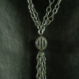 Oxidized Brass Chain with Silver Pearls and Pave Diamonds Connector Tassel Necklace