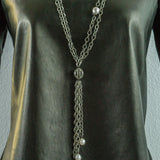 Oxidized Brass Chain with Silver Pearls and Pave Diamonds Connector Tassel Necklace