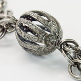Oxidized Brass Chain with Silver Pearls and Pave Diamonds Connector Tassel Necklace