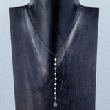 Silver Chain with White Freshwater Pearls and Pave Diamond Ball Y-Necklace