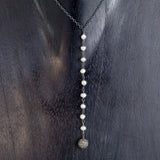Silver Chain with White Freshwater Pearls and Pave Diamond Ball Y-Necklace