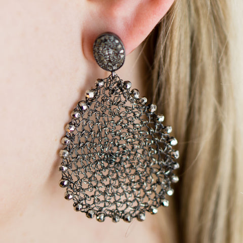 Wire Crochet Earrings with Pave Diamonds Ear Posts