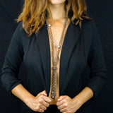 Oxidized Brass Chain with Silver Pearls and Pave Diamonds Connector Tassel Necklace