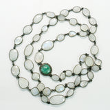 Rainbow Moonstone Stations and Emerald Pave Diamonds Connector Necklace