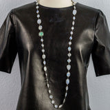 Rainbow Moonstone Stations and Emerald Pave Diamonds Connector Necklace