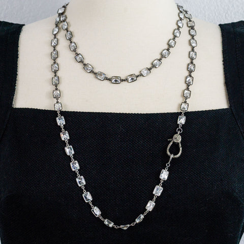 Cubic Zirconia Stations and Oxidized Silver Pave Diamonds Clasp Necklace
