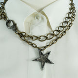 Brass Chain with Pave Diamonds Lobster Clasp and Pave Diamonds Oxidized Silver Star Pendant Necklace