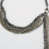 Beaded Labradorite and Mystic Labradorite Necklace with Pave Diamonds Lobster Clasp
