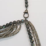 Beaded Labradorite and Mystic Labradorite Necklace with Pave Diamonds Lobster Clasp