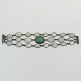 Multi-strand Oxidized Silver Rainbow Moonstone and Pave Diamonds Emerald Connector Bracelet