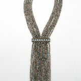 Mystic Labradorite and Pave Diamonds Rainbow Moonstone Bar Fringe Necklace