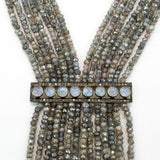 Mystic Labradorite and Pave Diamonds Rainbow Moonstone Bar Fringe Necklace
