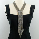Mystic Labradorite and Pave Diamonds Rainbow Moonstone Bar Fringe Necklace