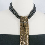 Black Spinel and Bronze Hematite Tie Necklace