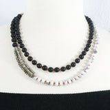 Hand Knotted Matte Black Agate, Silver Spinel and White Howlite Necklace
