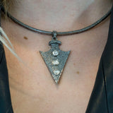 Rose Cut Diamonds and Pave Diamonds Arrowhead Pendant - Pave Diamonds Choker - Arrowhead Necklace