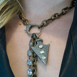 Rose Cut Diamonds Arrowhead Pendant - Brass Chain with Pave Diamonds Clasp - Arrowhead Necklace