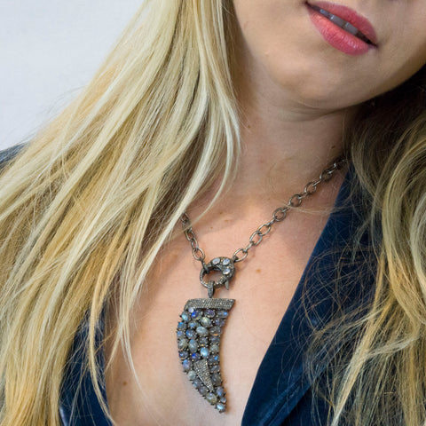Labradorite and Pave Diamonds Horn Pendant Necklace