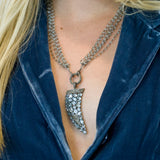 Blue Topaz and Pave Diamonds Horn Pendant Necklace - Aquamarine Necklace