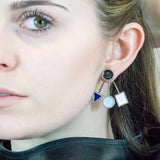 Enamel Pave Diamond Ear Jackets Earrings (Blue and White)