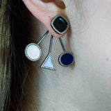 Enamel Pave Diamond Ear Jackets Earrings (Blue and White)